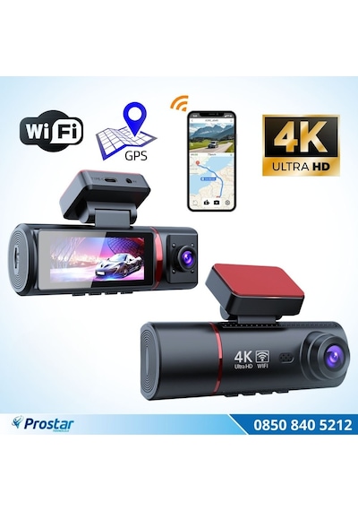 4k Ultra Hd 2 Kameralı Ön Ve İç Wifi Gps G-sensör Park Modu Dashcam Kamera