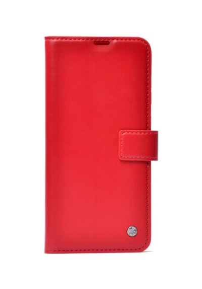 Oppo A9 2020 Kartlık Bölmeli Suni Deri Standlı Kar Deluxe Kapaklı Kılıf Kırmızı