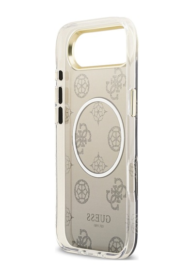 Apple Uyumlu iPhone 17 Air Kılıf Guess Lisanslı M-safe Özellikli Simli Peony Desenli Silikon Kapak Siyah Siyah