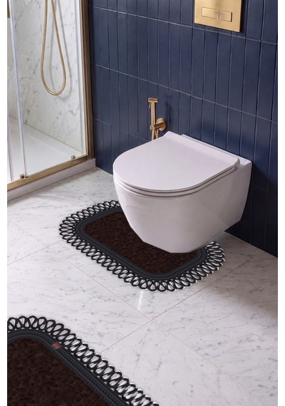 Banyo Paspası Takımı 70x110+50x70 Cm Dış Trikot Acı Kahve & Siyah