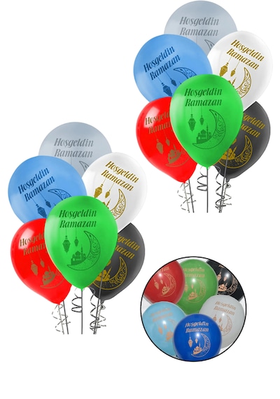 14 Hoşgeldin Ramazan Baskılı Balon 2 Balon Standı Ya Şehri Ramazan Konsept Balon Seti Mekan Oda Süsü Çok Renkli