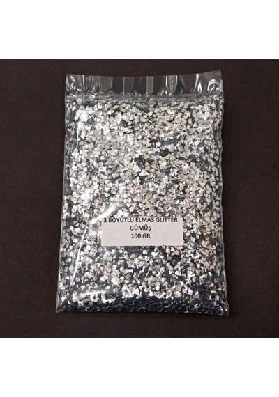 Glitter Epoksi Reçine Süsleme Pulu Üç Boyutlu Elmas Görünümlü Nail Art Makyaj Sim Gümüş 100 Gr