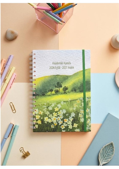 Lizy 2026-2027 Spiralli Akademik Planlayıcı Ajanda 17x24 Cm Tasarım-2 Yeşil