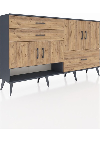 Arges Konsol 3 Raflı 3 Çekmeceli 4 Kapaklı 176x30x99 Antrasit-çam Antrasit-çam