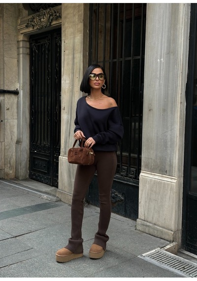 Meecy Omuz Detaylı Uzun Kollu Zr Model Sweatshirt Lacivert Lacivert
