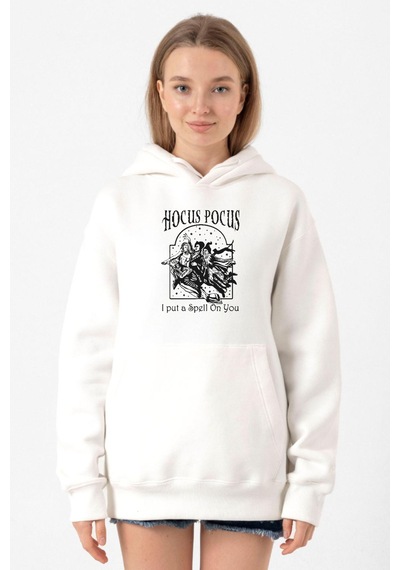 Hocus Pocus I Put A Spell On You Beyaz Kadın 3ip Kapşonlu Sweatshirt Beyaz
