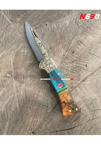 Dmr Böhler N690 Çelik Çakı Özel Üretim Altın Kaplama Cep Çakısı Kamp Çakısı 11cm Yeşil