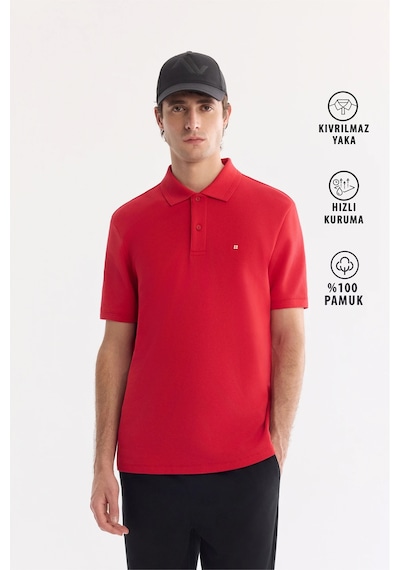 Avva Erkek Kırmızı Kıvrılmaz Polo Yaka %100 Pamuk Basic Regular Fit T-shirt B001032