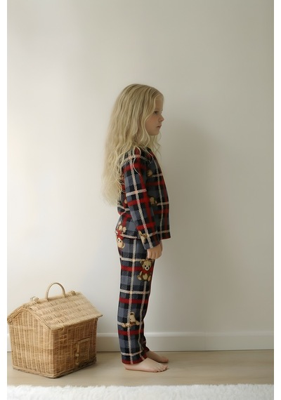 Esila Kids Kız Çocuk Pijama Takımı Uzun Kollu Ayıcık Desenli Bordo