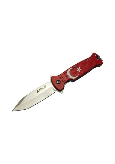 4-8-4 Tc Kırmızı Kamp Çakı 21,5cm- Manuel, Ay Yıldız Desenli, Kemerlikli - Çok Renkli