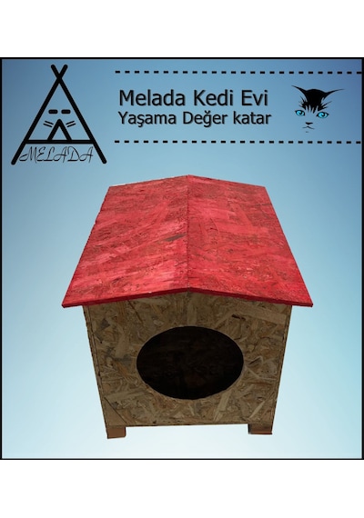 Melada Kedi Evi Dış Ortam Uygun Ahşap Kedi Evi Osb 39x37x34 Cm
