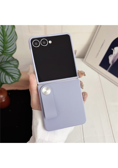 Teleplus Samsung Galaxy Uyumlu  Z Flip 7 Kılıf Skinfeel Shockproof El Tutmalı Standlı Kapak Mor