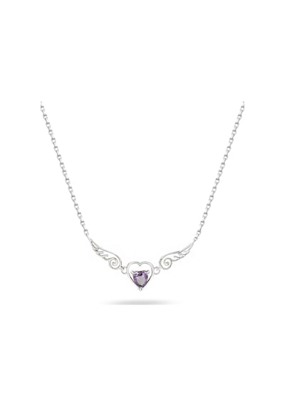 Brezza Lusso Jewelry Ametist Taşlı Melek Kanatlı Minik Kalp Kadın Gümüş Kolye 45 CM