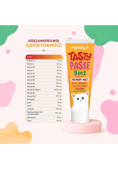 Kedi Multivitamin Malt Paste 9'u 1 Arada 100 Ml Tüy Yumağı Bakımı