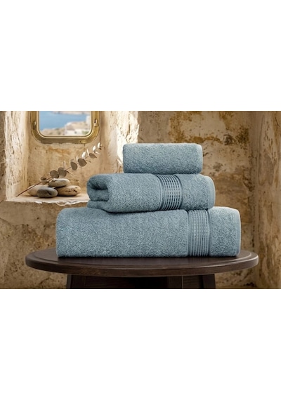3 Lü Banyo Havlusu Seti Pamuklu Ritim Mint