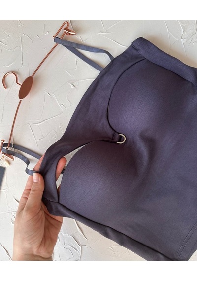 Chole İthal Pamuklu Göğsü Cut-out Halka Kaplı Detaylı İnce Askılı Füme