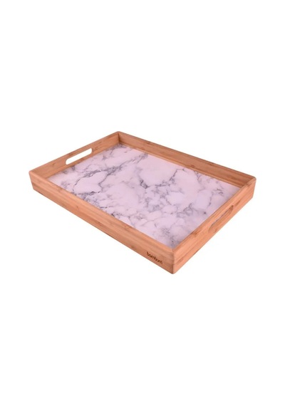9101 Marmol S Boy Bambu Tepsi Ahşap - Beyaz