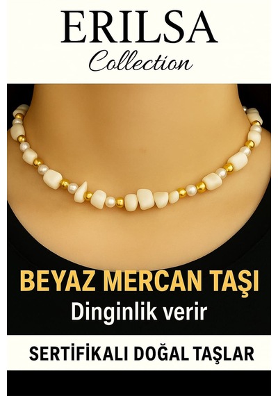 Sertifikalı Kırık Taşlı Model İnci Beyaz Mercan Taşı Kolye Ko Çok Renkli