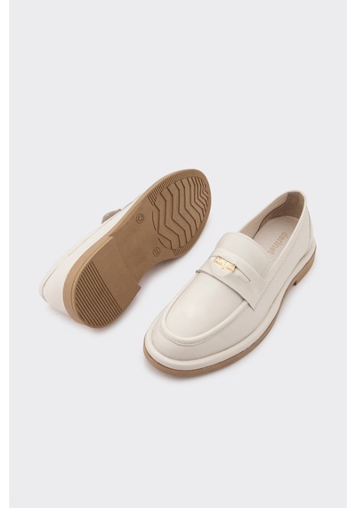 Derinet Tokalı Kadın Loafer Kırık Beyaz Kırık Beyaz