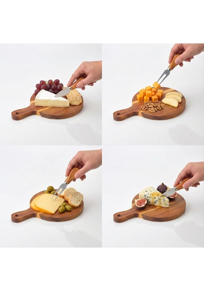 Doğal Akasya Peynir Sunum Tahtası Ve Servis Seti 25x17 Cm Saplı Mini Kesme Tahtası, Yanında Özel Bambu Saplı Diğer