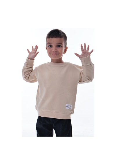 Erkek Çocuk Krem Sweatshirt %100 Pamuk, Yumuşak Kumaş, Rahat Kalıp, Günlük Spor Stil Krem