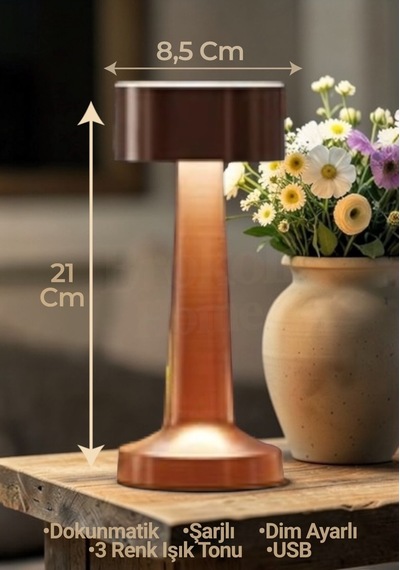 Dokunmatik Masa Gece Lambası Dokunmatik Lamba Abajur Led Şarjlı Masa Lambası Ledli Gold Rose 21 Cm Gold Rose