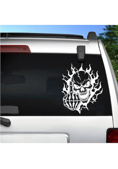 İskelet Kurukafa Sticker - İskeletor Kurukafa Kuru Kafa Sticker - Araba Oto Motosiklet Karavan Cam Laptop Sticker - 00352 40x33 Cm