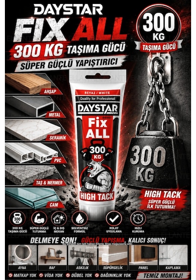Fix All High Tack 300 Kg Güçlü Yapıştırıcı Beyaz Delmeden Montaj, Ahşap Metal Cam Seramik Pvc Çok Çok Renkli
