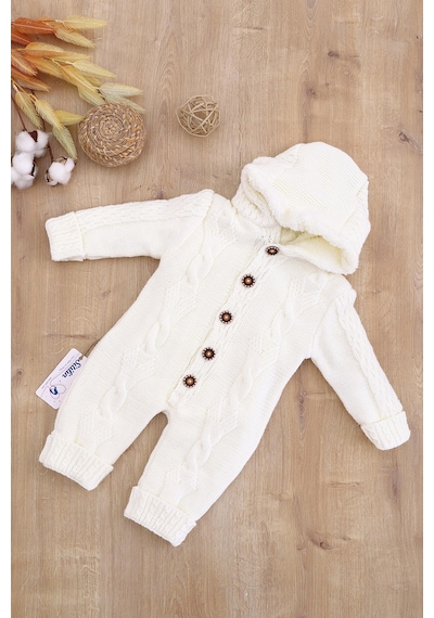 Sitilin Kız Erkek Bebek Triko Kışlık Krem Tulum Mont Tavşan Kapşonlu Stl6824 Krem