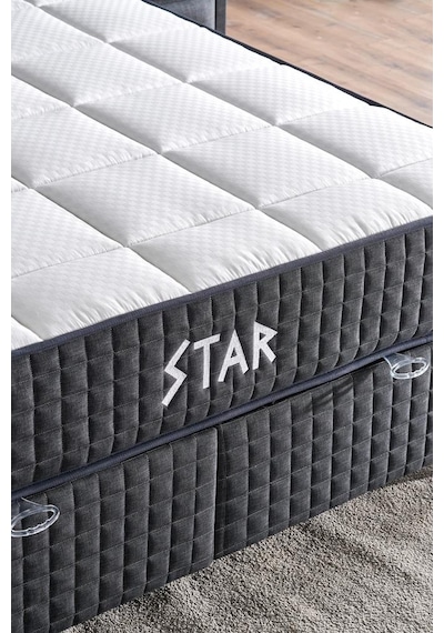 Star Yatak 90x200 Cm Tek Kişilik Nms Yaylı Saten Kumaşlı Full Ortopedik Sert Yatak Antrasit Bordür