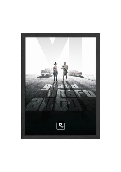 Gta Siyah Ahşap Çerçeveli Poster, Dekoratif Oyun Duvar Tablosu