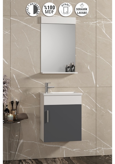 Lale 42x24 Cm Beyaz-antrasit Gri Mat Mdf Seramik Lavabolu Asma Banyo Dolabı Takımı Beyaz- Antrasit Gri Lale 42x24 Cm Beyaz-antrasit Gri Mat Mdf Seramik Lavabolu Asma Banyo Dolabı Takımı Beyaz- Antrasit Gri