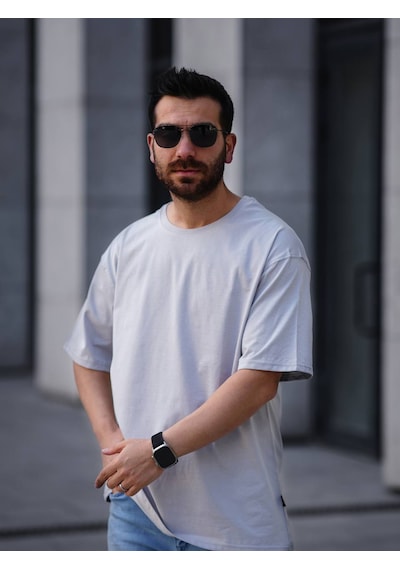 Erkek Oversize Tişört Gri Gri