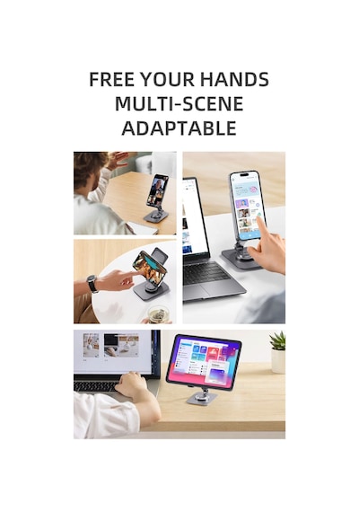 Taşınabilir Katlanabilir 360 Derece Dönebilen Telefon Ve Tablet Standı Metal Uzay Grisi