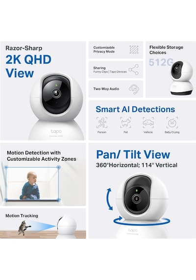 TP-Link Tapo C220 2K 4 MP Yapay Zeka Destekli Wİ-Fİ QHD İç Mekan Güvenlik Kamerası