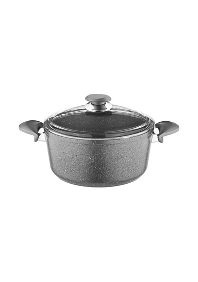 3110 - 2 Parça - Biogranit - 30x13,5 Cm 8,7 Litre - Derin Tencere, Gri Gövde, Gri Detay Gri