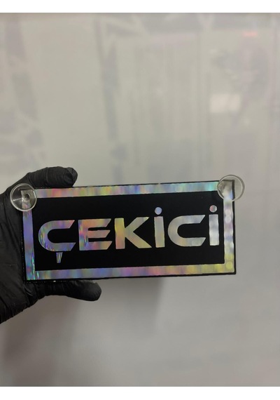 Siyah Renk Üzeri Hologram Renk Çekici Yazılı Vantuzlu Cam Süsü