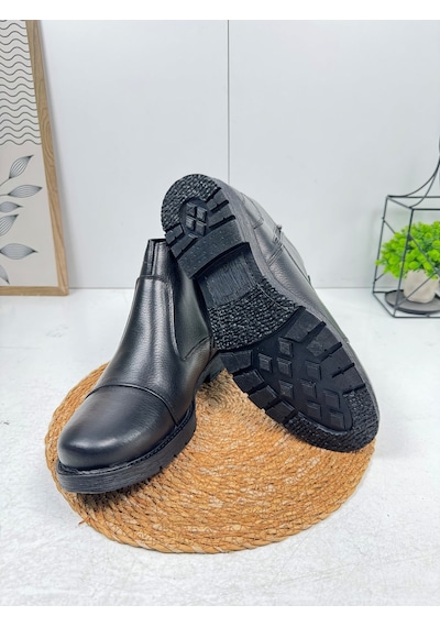 İmershoes Günlük Erkek Ayakkabı Dışı Hakiki Deri İçi Kürklü Büyük Numara Kaymaz Taban Fermuarlı Kışlık Bot 087 Siyah