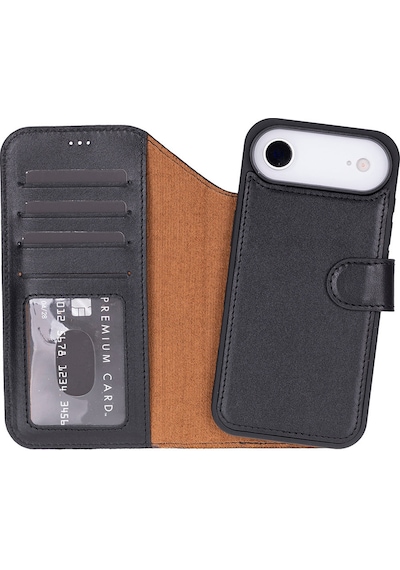 Bloomcase Magic Wallet Crimson Red Hakiki Deri Apple Uyumlu iPhone 17 Air 6.5" Cüzdanlı Telefon Kılıfı Kırmızı