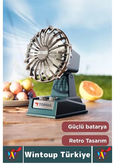 Vantilatör Kompakt Sessiz Çalışma Yoğun Üfleme Retro 2 Kademeli Şarjlı Mini Masa Üstü Vantilatör