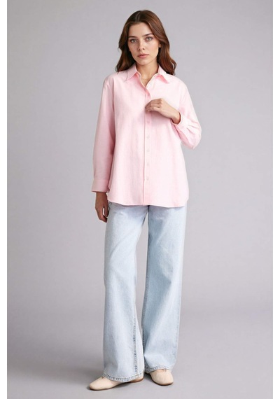 Defacto Relax Fıt Gömlek Yaka Poplin Uzun Kollu Tunik D7341ax26sppn186 Pembe-pn186