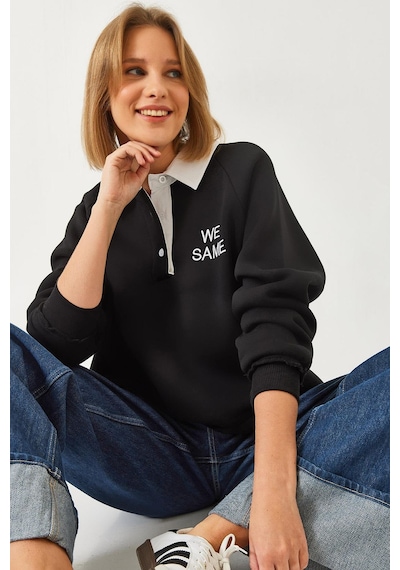 Shade Kadın Polo Yaka Üç İplik Şardonlu Sweatshirt 2069 60261149 - Siyah
