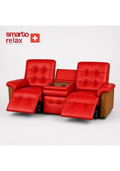 Smarto Relax Berlin 3 Lü Orta Konsollu Bardaklıklı Yatar Ayak Uzatmalı Ergonomik Deri Sinema Tv Koltuğu Kırmızı