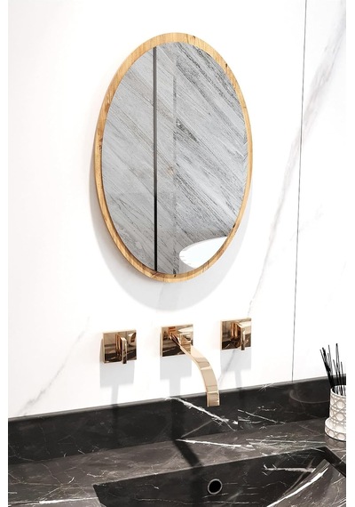 Ayna Oval Meşe Antre Hol Koridor Salon Mutfak Banyo Wc Makyaj, 52x70 Çok Renkli