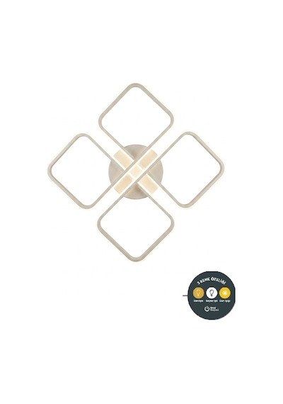 March Dekoratif Beyaz Kumandalı Plafonyer Led Avize-4'lü Geometrik Kare 3 Renk Yanma Özellikli