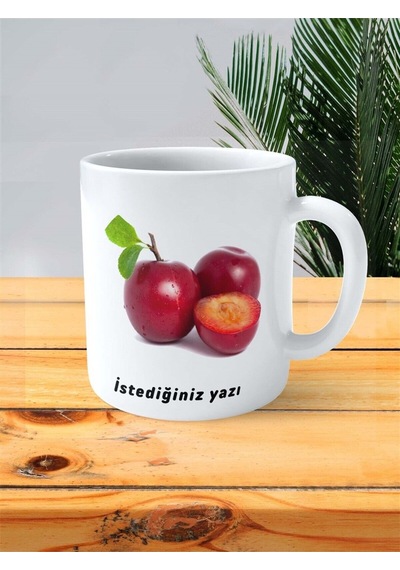 Kırmızı Erik Baskılı Kupa Bardak Kişiye Özel Model 1 Çok Renkli