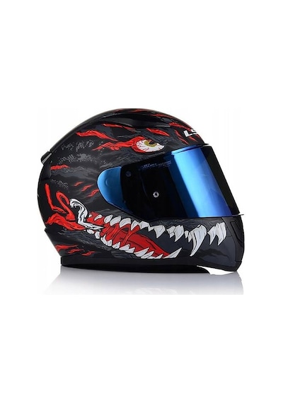 Ls2 Rapıd 2 Kaıju Mat Siyah-kırmızı Fullface Motosiklet Kaskı Mavi Camlı Sıyah-Kırmızı