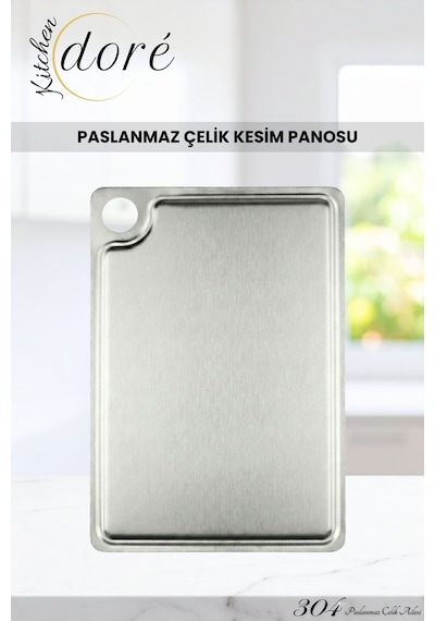 Paslanmaz Çelik Kesme Tahtası 304 Yüksek Kalite Çelik Özel Kanal Yapılı Kesim Panosu Gri