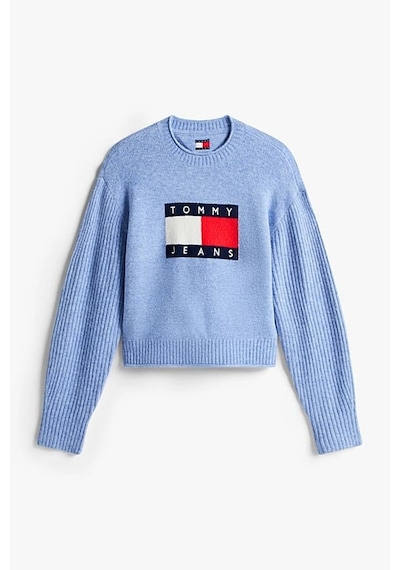 Tommy Hilfiger Kadın Relaxed Fit Grafik Logolu Triko Kazak - Mavi Vintage Iris Htr