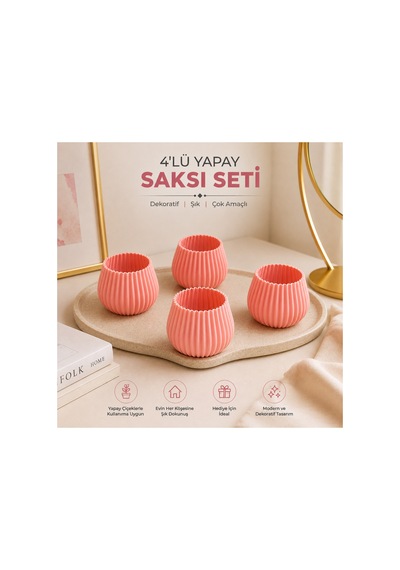 Dekoratif Pembe Dörlü Saksı Seti Pembe